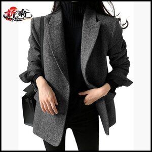 Wool Blend Blazer Jacket Single Breasted Dressy Work Coat